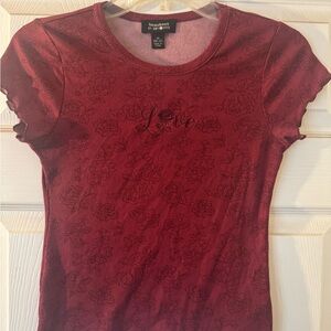 Beautees Women's Burgundy Love Tee